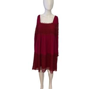Floreat Anthropologie Maroon Lace Bodice Smocked Babydoll Dress Size US 6
